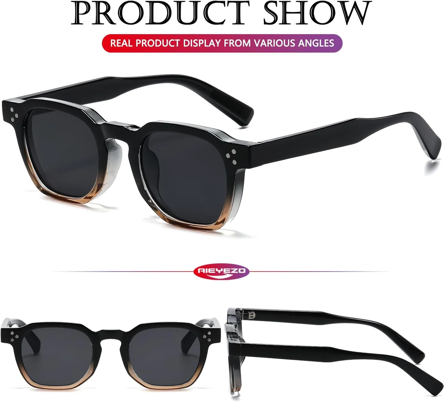 AIEYEZO Retro Sunglasses for Womens Mens Square Thick Framed Shades Trendy Vintage Sun Glasses
