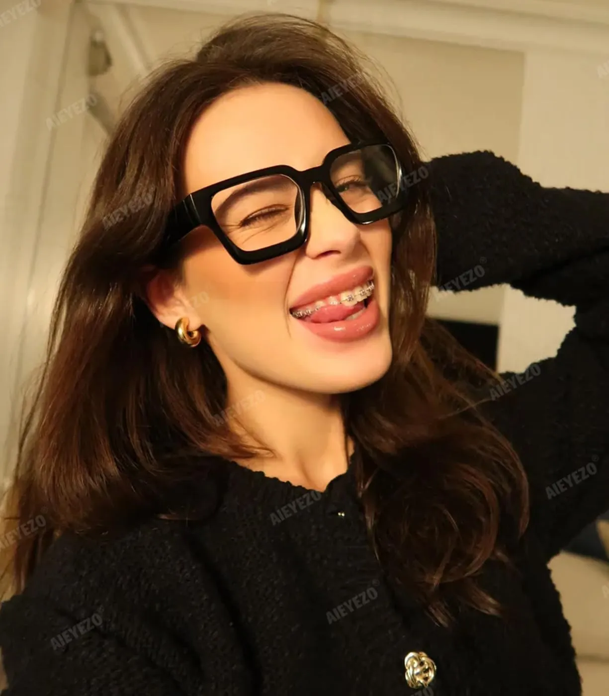AIEYEZO Square Thick Frame Glasses for Women Men Fashion Blue Light Glasses Trendy Chic Computer Eyeglasses