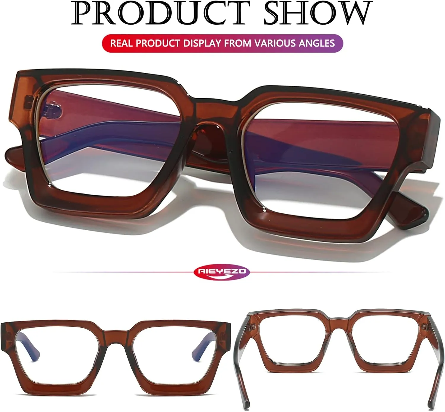 AIEYEZO Square Thick Frame Glasses for Women Men Fashion Blue Light Glasses Trendy Chic Computer Eyeglasses