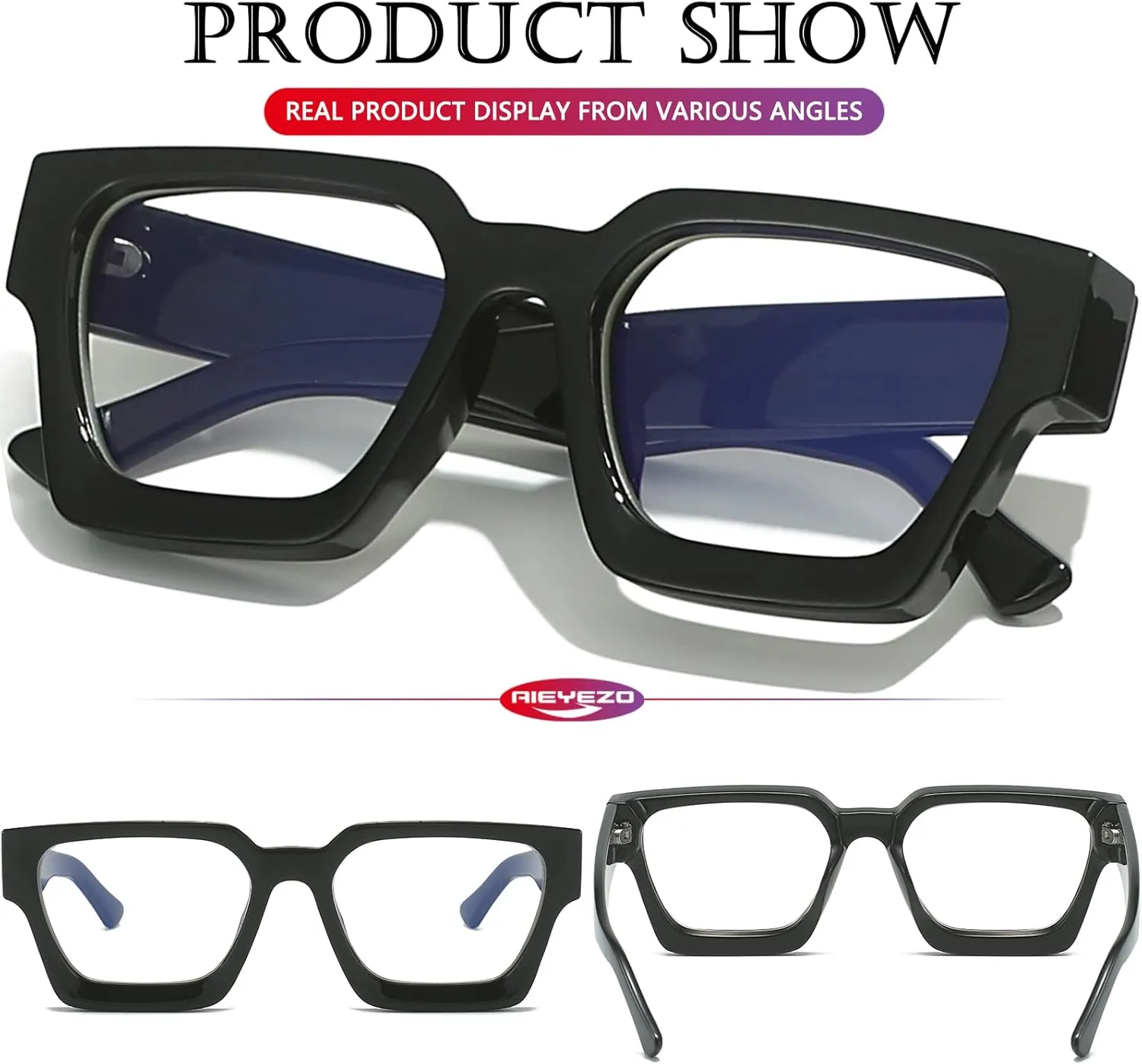 AIEYEZO Square Thick Frame Glasses for Women Men Fashion Blue Light Glasses Trendy Chic Computer Eyeglasses