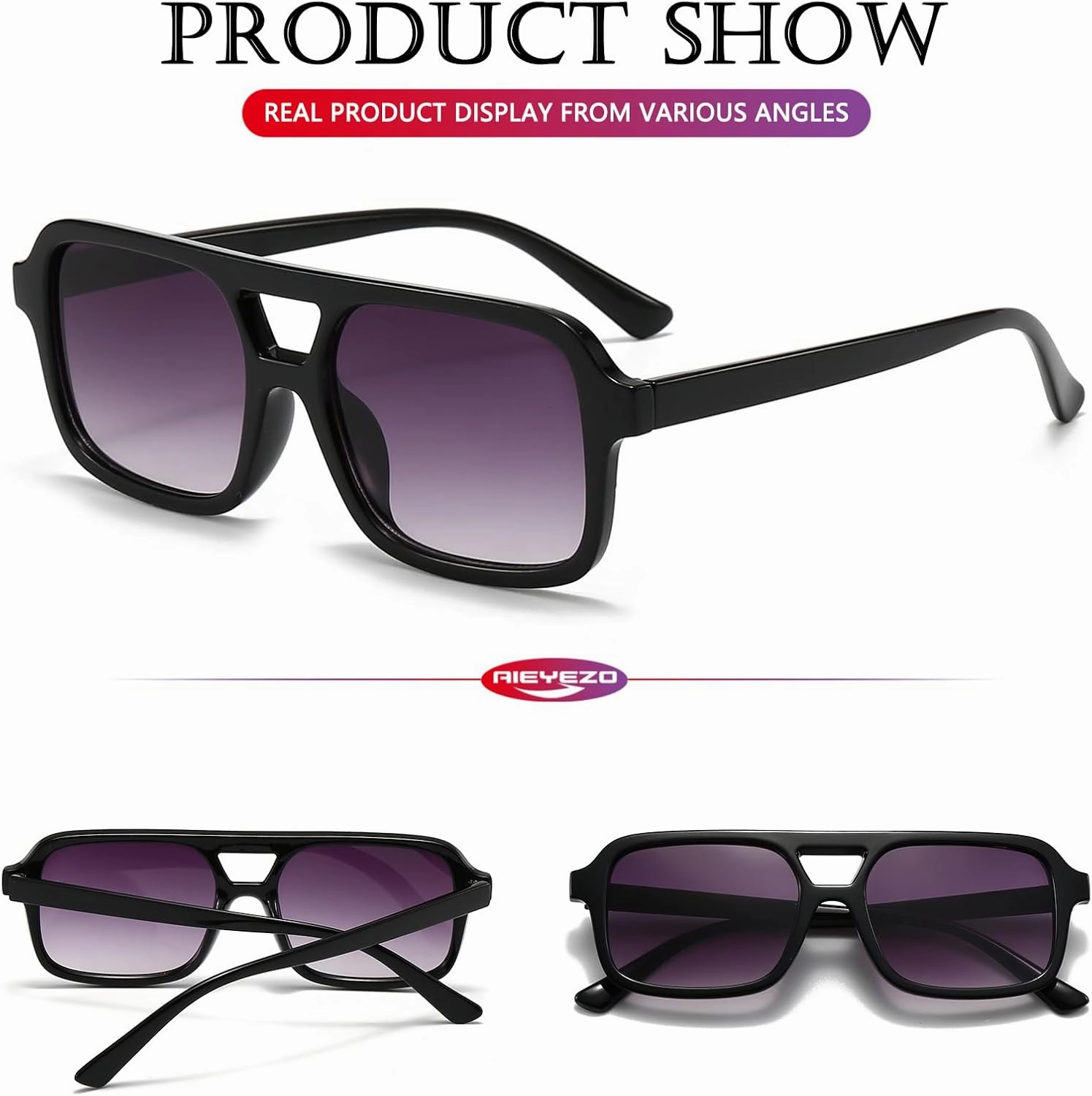 AIEYEZO Retro Square Sunglasses for Women Men Trendy Rectangle Aviator Sun Glasses Vintage 70s Shades