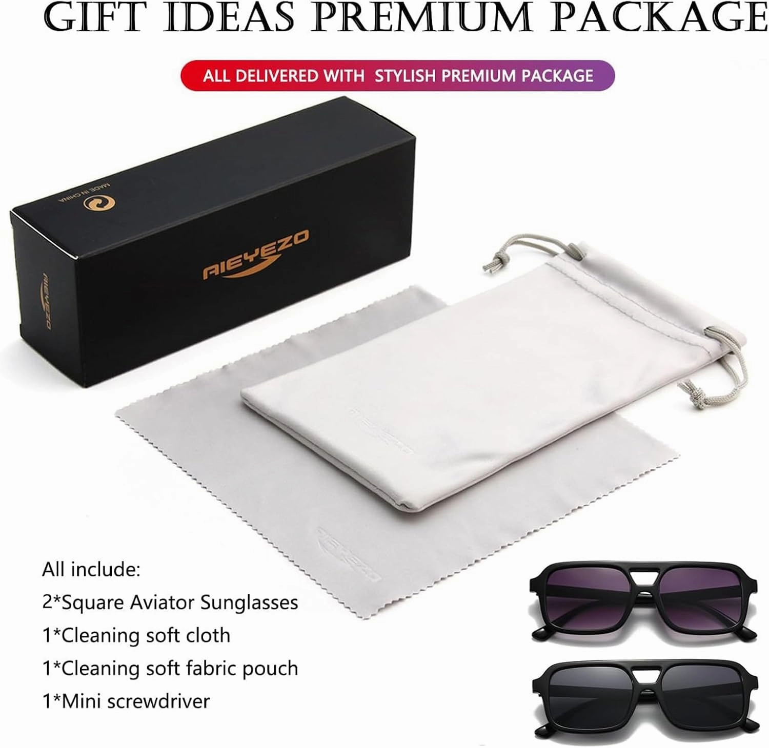AIEYEZO Retro Square Sunglasses for Women Men Trendy Rectangle Aviator Sun Glasses Vintage 70s Shades