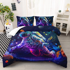 AILONEN 3D Astronaut Comforter Set Twin Size, Outer Space Bedding Set for Kids Girls Boys,Galaxy Bed in a Bag,Astronauts Walking in Space Duvet Set,1 Quilt   2 Pillowcases