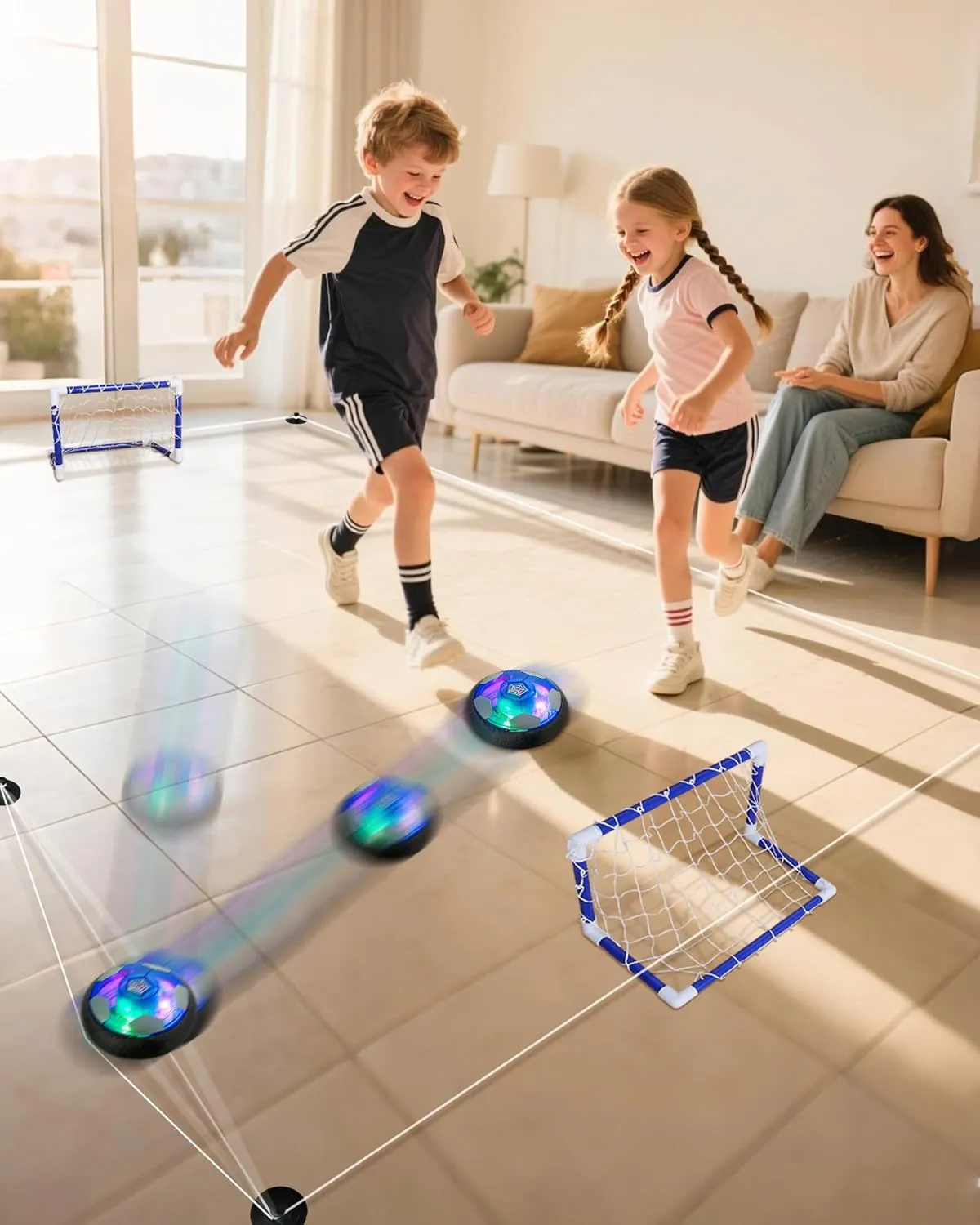 Air Powered Soccer Ball for Indoor & Outdoor Play Springy Rebound Rope with Mini Goals, Fun for Kids & Families