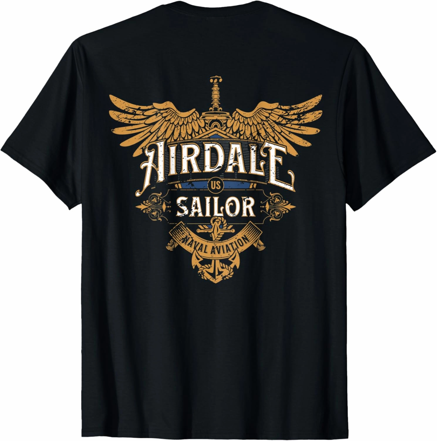 Airdale Sailor Naval Aviation Distressed on Front and Back T-Shirt