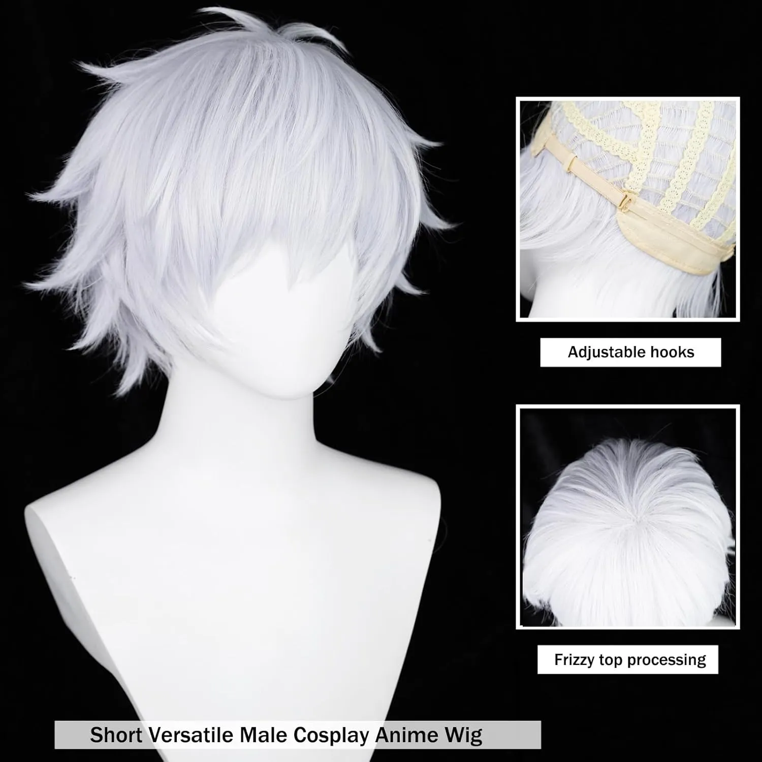 Alacos Anime Short Silver Cosplay Wig for Gojo Cosplay, Synthetic Wig with a Wig Cap for Anime Cosplay