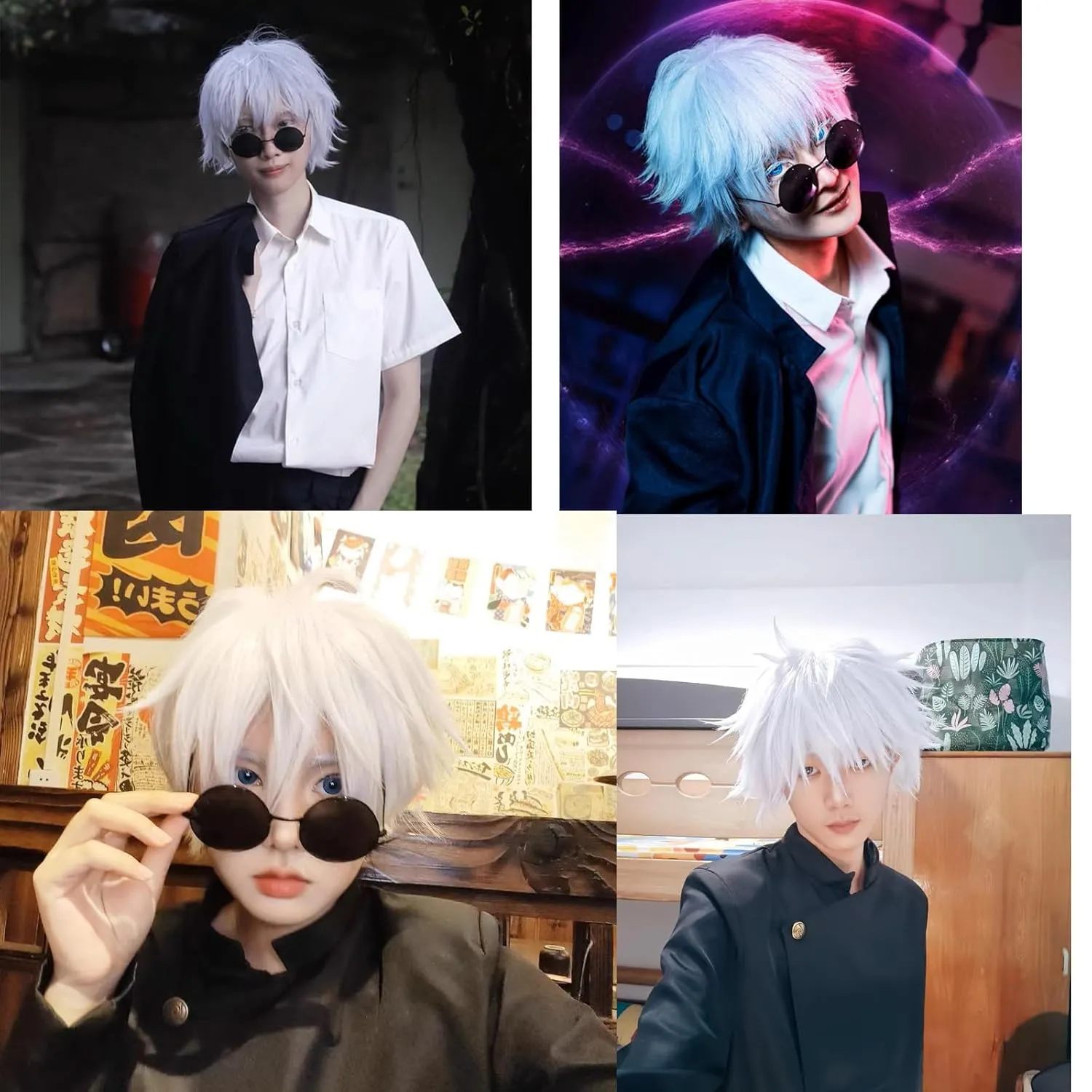 Alacos Anime Short Silver Cosplay Wig for Gojo Cosplay, Synthetic Wig with a Wig Cap for Anime Cosplay