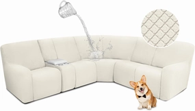 ALIECOM Waterproof Reclining Sectional Couch Covers for Reclining Sectional Stretch L Shaped Recliner Sofa Cover Washable Pet Dog Corner Sofa Slipcovers Protector (5 Seat and 1 Console, Ivory White)