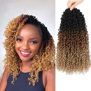Alimiriam Pre-looped Pre-twisted Yanky Twist Crochet Hair 8Packs 12inch Brown Curly Crochet Braids #OT/30/27