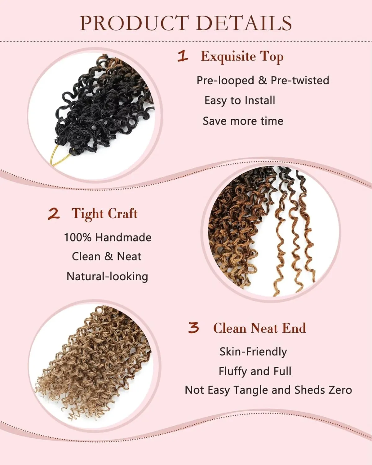 Alimiriam Pre-looped Pre-twisted Yanky Twist Crochet Hair 8Packs 12inch Brown Curly Crochet Braids #OT/30/27