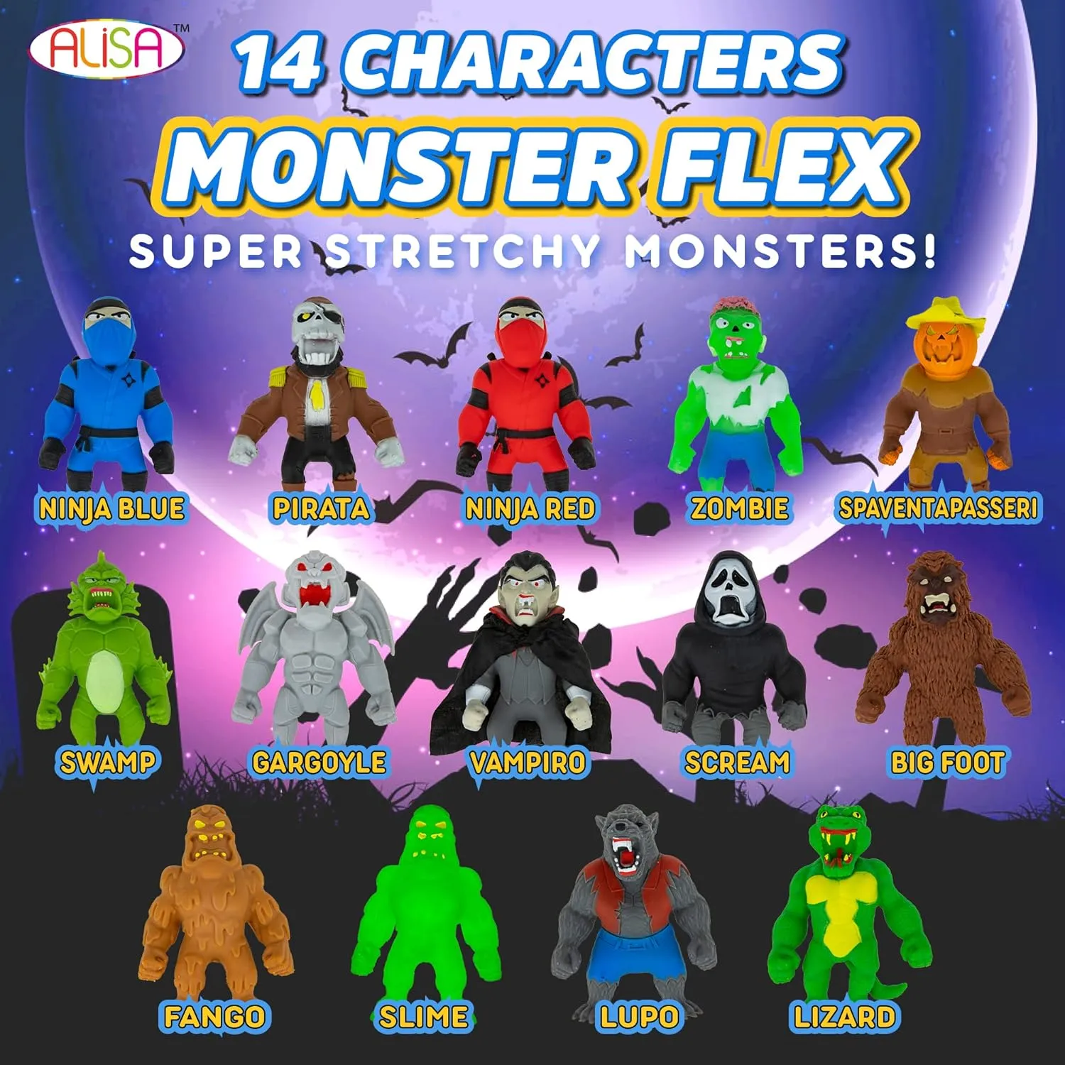 ALISA Monster Flex Stretchy Toys for Boys & Girls - Spooky Stretch Monsters Set of 2 - Red Ninja-Thief
