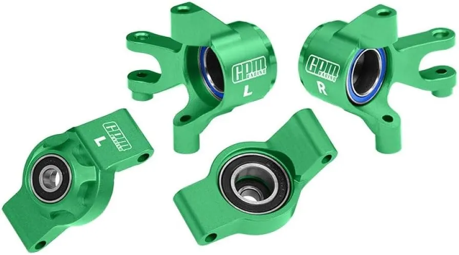 Aluminum 7075 Alloy Front Steering Blocks & Rear Hub Stub Axle Carriers with Oversize Bearing for Traxxas 1:16 Mini Maxx 4WD 107154-1 / Mini XRT VXL-3S 108076-1 Monster Truck Upgrades - Green