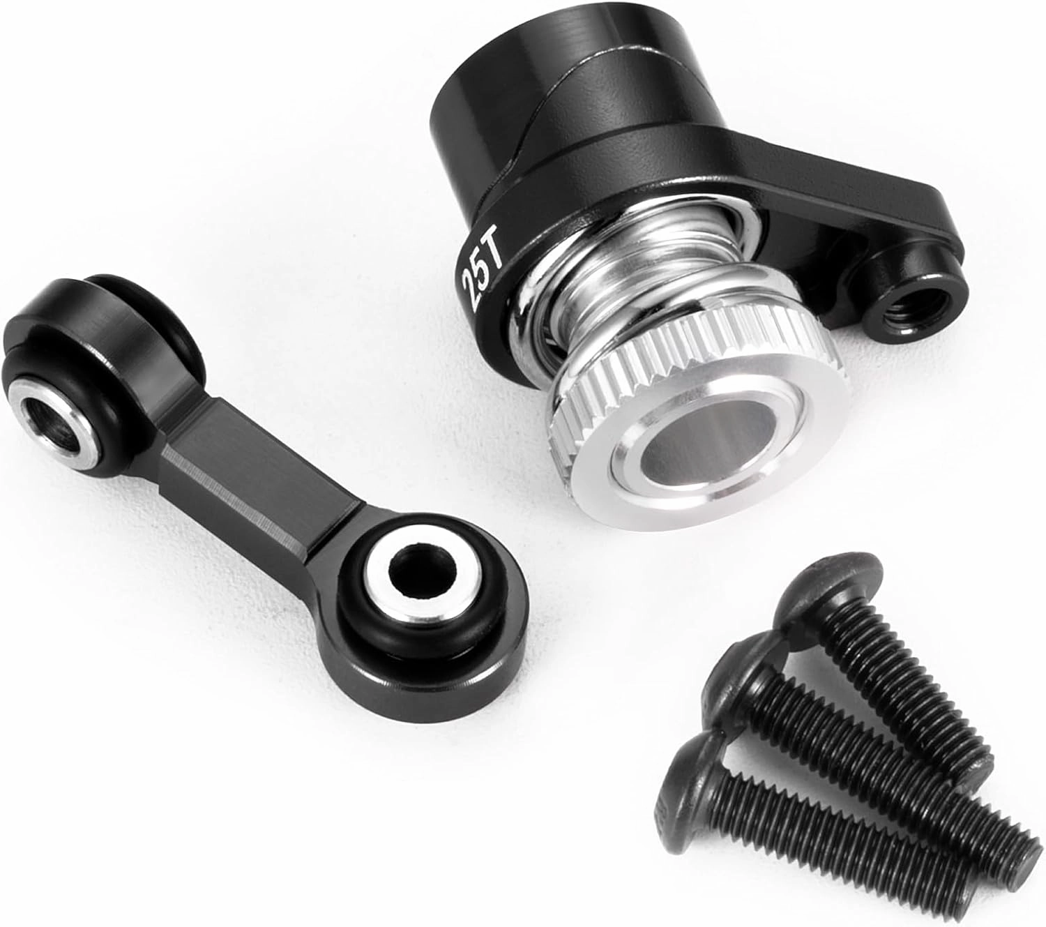 Aluminum 25T Servo Saver Arm with Steering Drag Link Servo Tie Rod Set for Tra-xxas 1/16 Mini Maxx 2S RC Car Upgrades (Black)