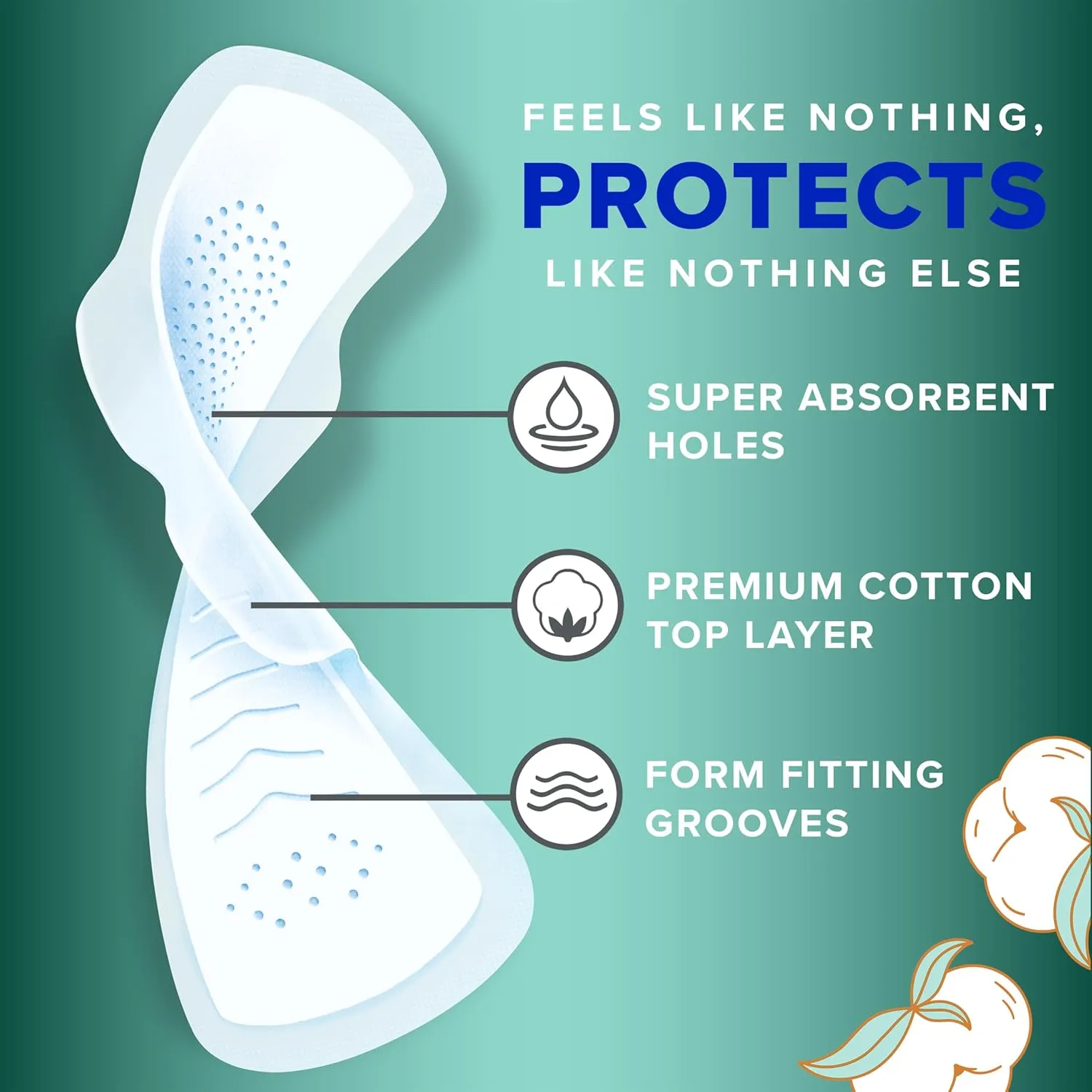 Always Pure Cotton, Feminine Pads for Women, Size 4 Overnight Absorbency, Multipack, with Flexfoam, with Wings, Unscented, 20 Count x 3 Packs (60 Count Total)