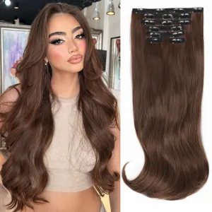 ALXNAN Clip in Hair Extensions, Hair Extensions Thick Long Stright Layered Hair Extensions Light Brown 20Inch Soft Lace Weft Hair Extensions for Women