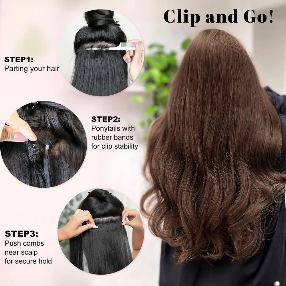 ALXNAN Clip in Hair Extensions, Hair Extensions Thick Long Stright Layered Hair Extensions Light Brown 20Inch Soft Lace Weft Hair Extensions for Women