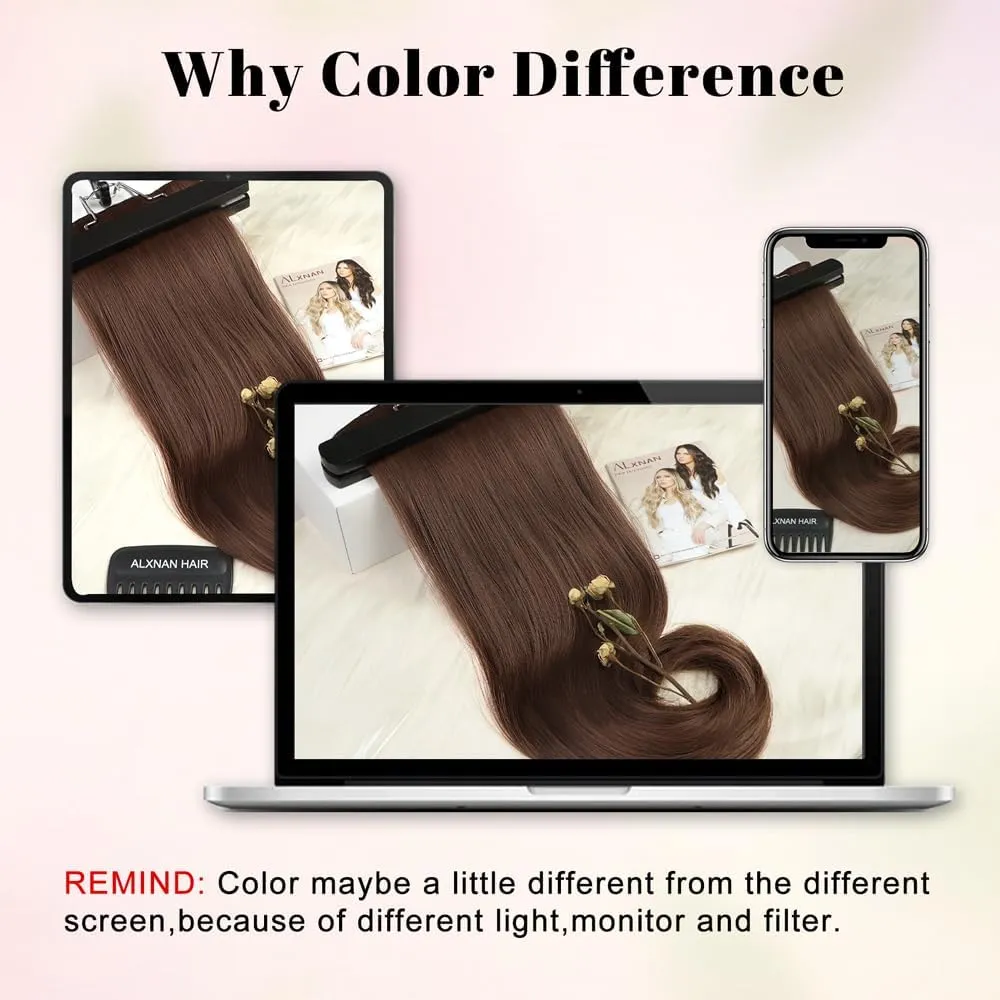 ALXNAN Clip in Hair Extensions, Hair Extensions Thick Long Stright Layered Hair Extensions Light Brown 20Inch Soft Lace Weft Hair Extensions for Women