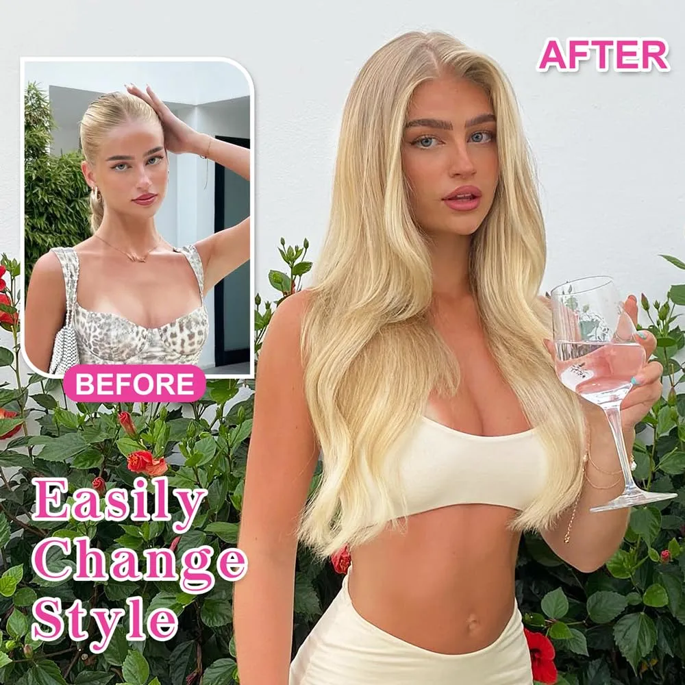 ALXNAN Clip in Hair Extensions, Thick Long Straight Layered Hair Extensions Blonde with Light Ends 20 Inch Soft Lace Weft for Women