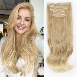 ALXNAN Clip in Hair Extensions, Thick Long Straight Layered Hair Extensions Blonde with Light Ends 20 Inch Soft Lace Weft for Women