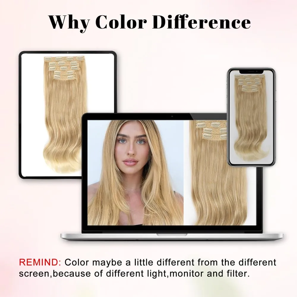 ALXNAN Clip in Hair Extensions, Thick Long Straight Layered Hair Extensions Blonde with Light Ends 20 Inch Soft Lace Weft for Women