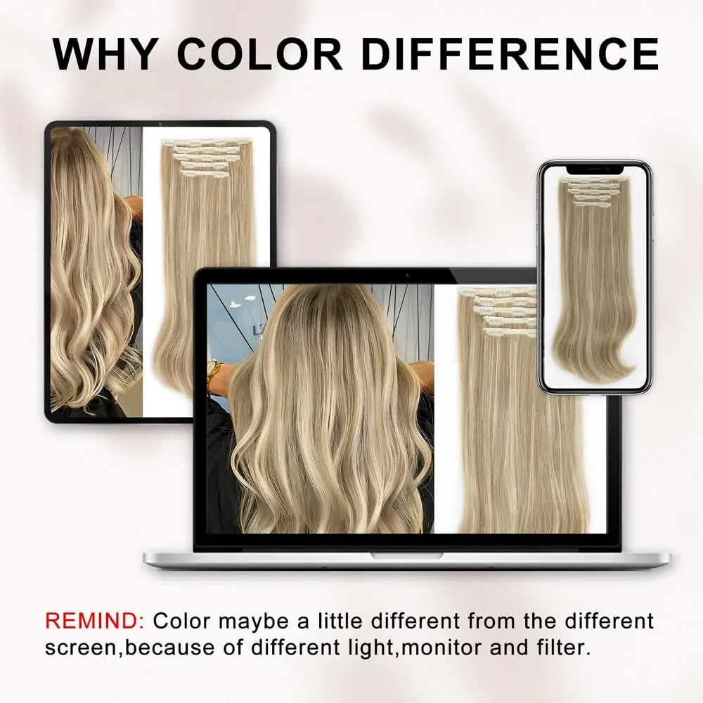 ALXNAN Clip in Hair Extensions - Thick Long Straight Layered Hair Extensions, Dirty Blonde Mixed Bleach Blonde, 20 Inch Soft Lace Weft
