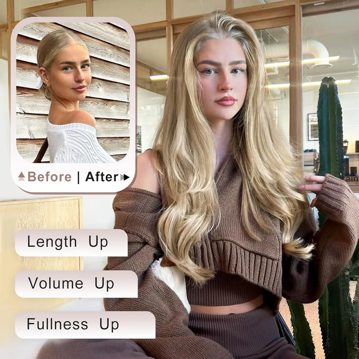 ALXNAN Clip in Hair Extensions - Thick Long Straight Layered Hair Extensions, Dirty Blonde Mixed Bleach Blonde, 20 Inch Soft Lace Weft