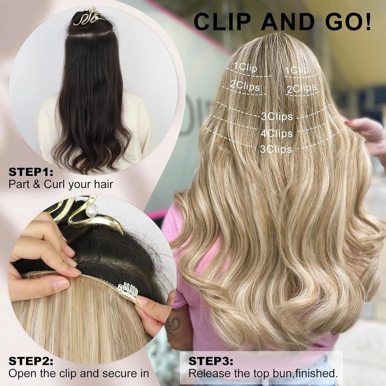 ALXNAN Clip in Hair Extensions - Thick Long Straight Layered Hair Extensions, Dirty Blonde Mixed Bleach Blonde, 20 Inch Soft Lace Weft