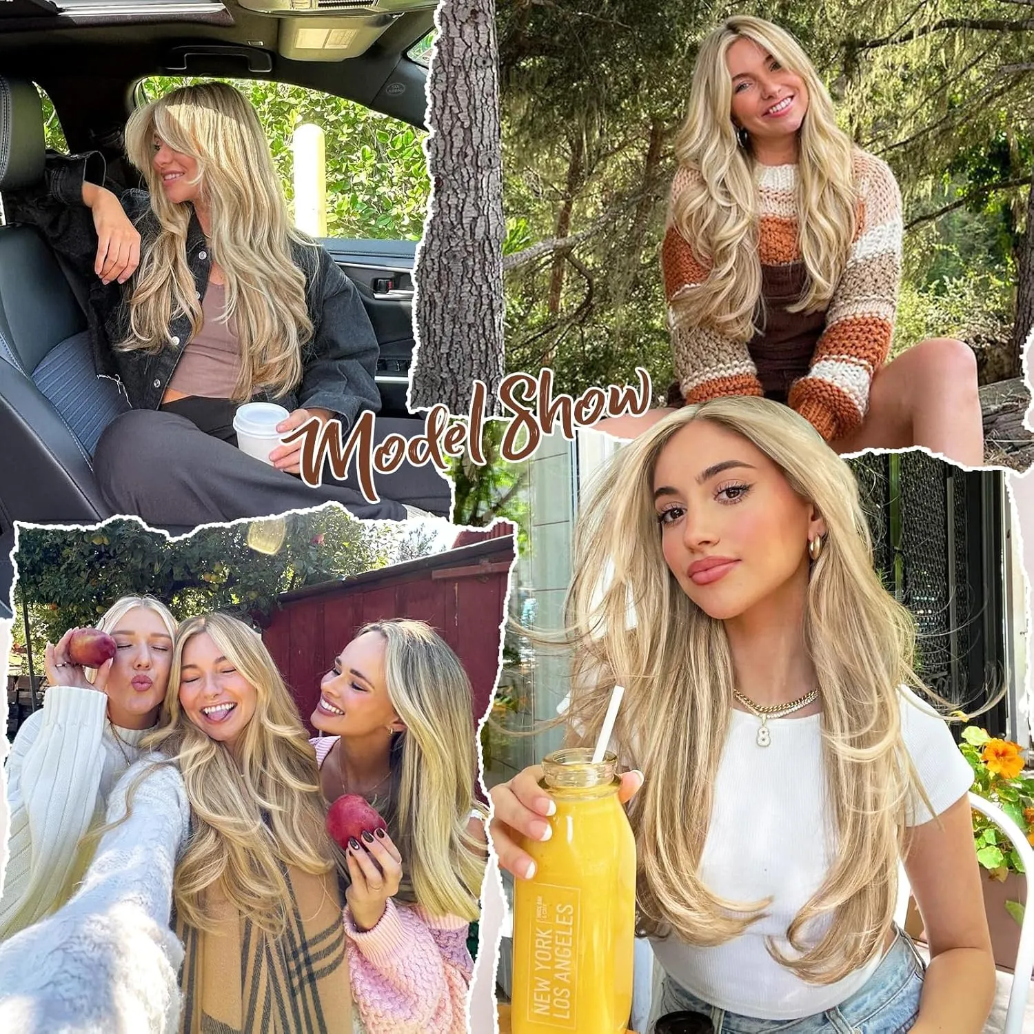 ALXNAN Clip in Hair Extensions - Thick Long Straight Layered Hair Extensions, Dirty Blonde Mixed Bleach Blonde, 20 Inch Soft Lace Weft