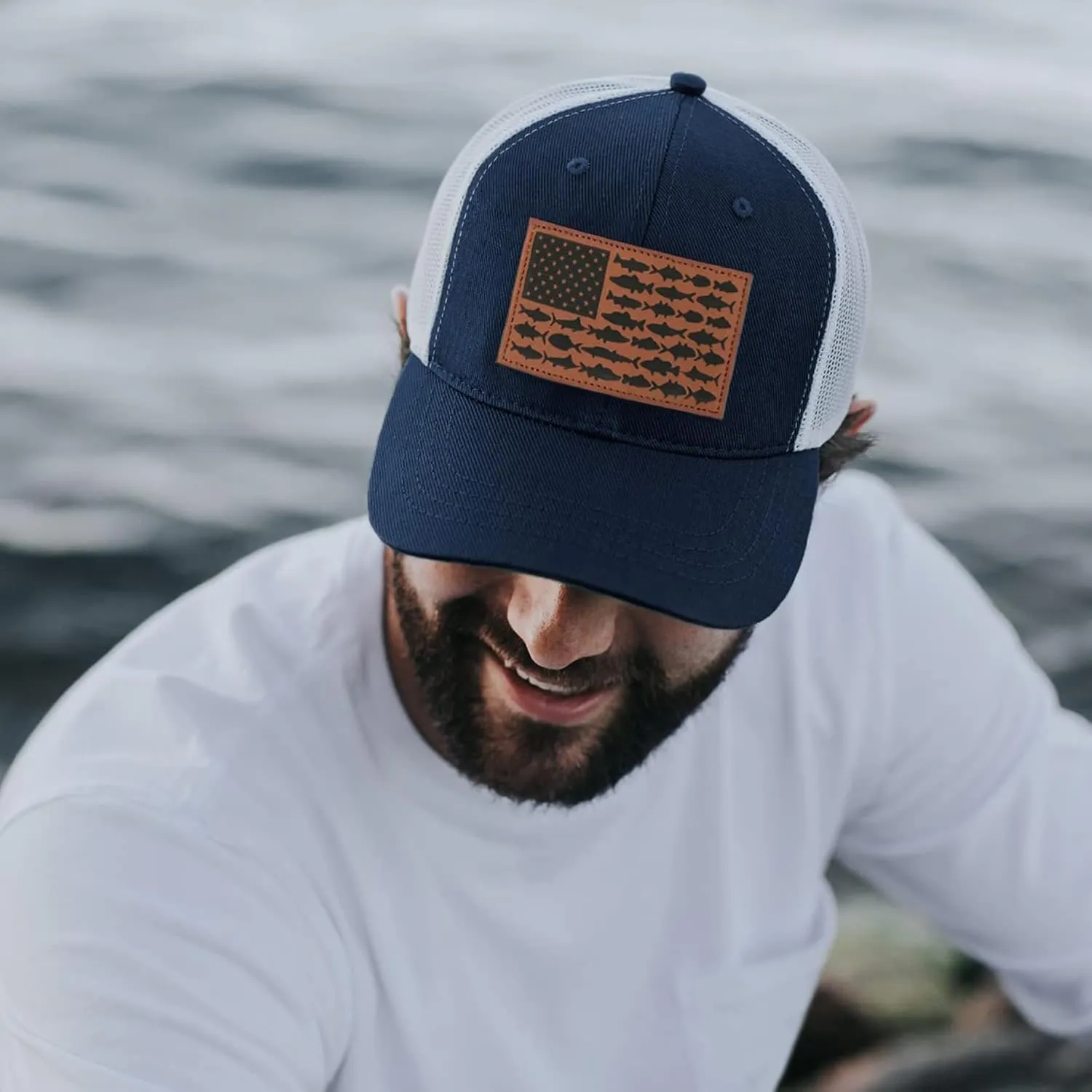 American Fish Flag Trucker Hats - Fishing Gifts for Men - Outdoor Snapback Fishing Hats Perfect for Camping and Daily Use