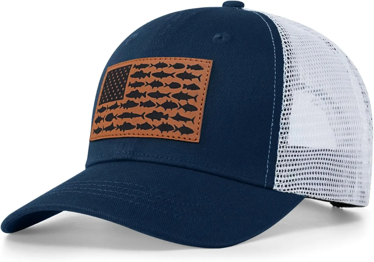 American Fish Flag Trucker Hats - Fishing Gifts for Men - Outdoor Snapback Fishing Hats Perfect for Camping and Daily Use
