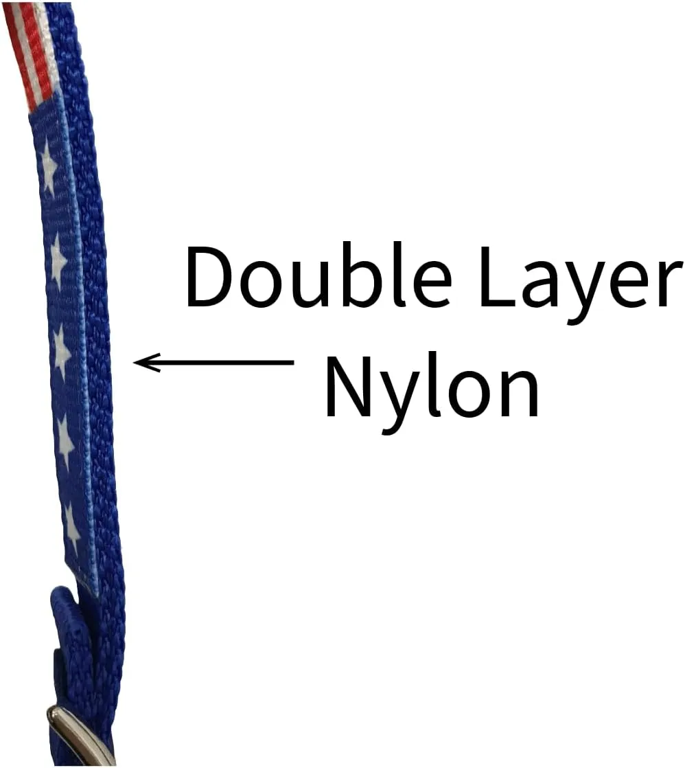 American Flag Double Layered Nylon Patriotic Padded Headstall, Reins and Breast Collar with Fringes 3 Items Set
