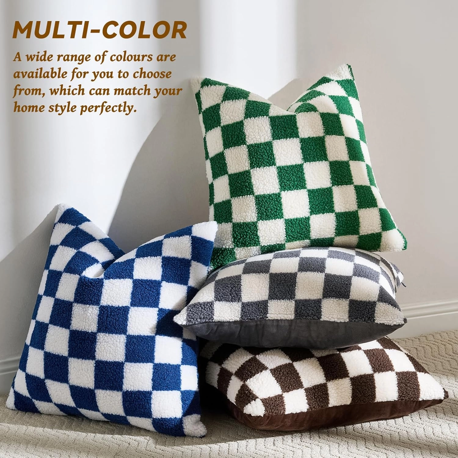 AmHoo Pack of 2 Decorative Throw Pillow Covers Checkerboard Luxury Super Soft Faux Fur Wool Set Case Cushion for Couch Sofa Bedroom 18 x 18-Inch Green