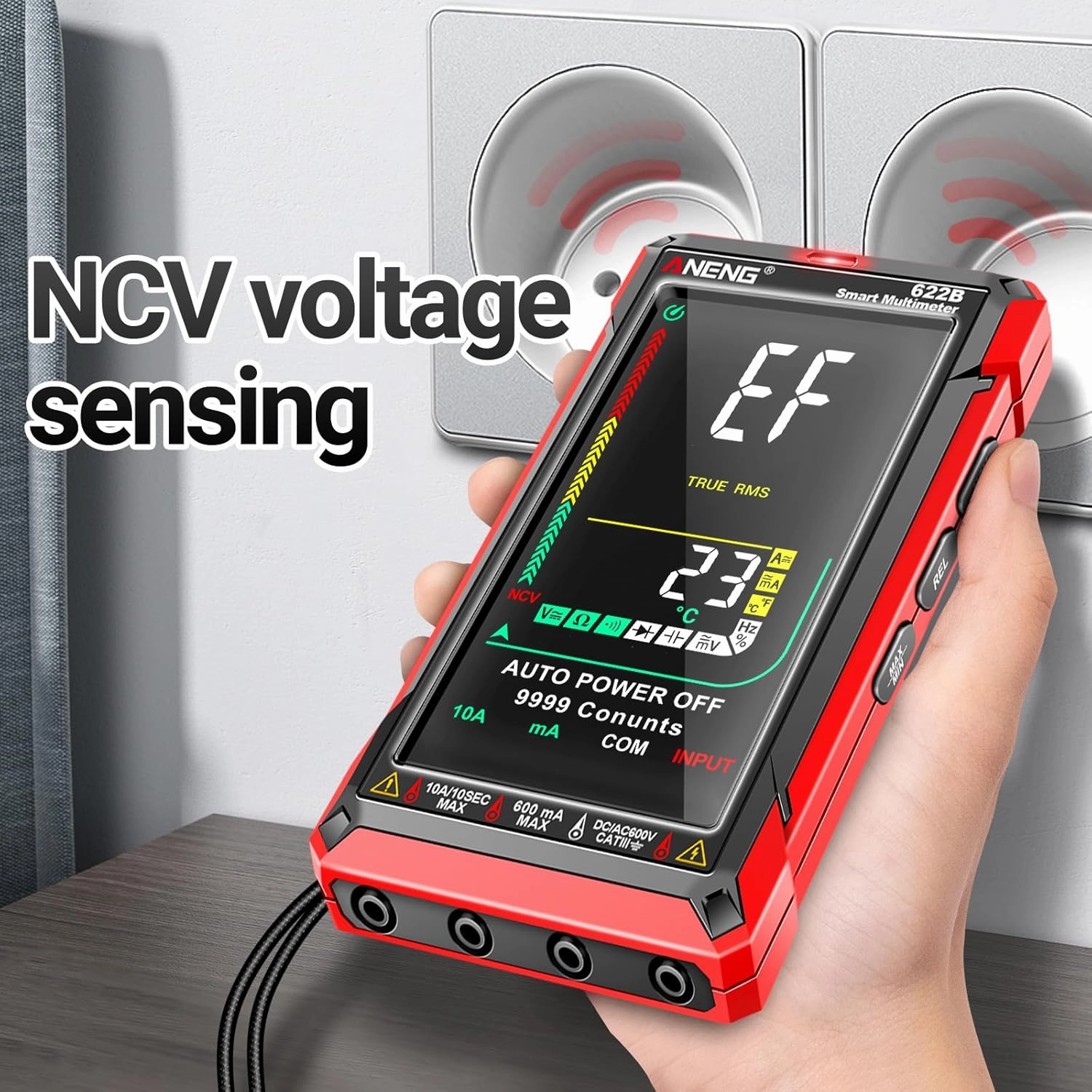 ANENG Digital Multimeter Tester TRMS 9999Counts Smart Auto-Ranging Anti-Burning Ohm Amp Voltmeter with NCV,DC/AC Current,Voltage,Resistance Diodes,Continuity,Capacitance,Temperature