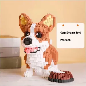 Animal Corgi Dog and Food Micro Building Blocks Set（1860PCS） Gift for Adults and Kids