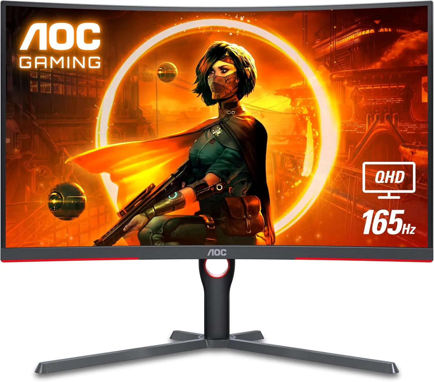 AOC CQ32G3SU 32" Curved Frameless Gaming Monitor, 2K QHD 2560x1440, 165Hz 1ms, AMD FreeSync Premium, Height Adjustable, 2X HDMI 2.0, 1x Display Port, Xbox/PS5/Switch Ready, Refurbished