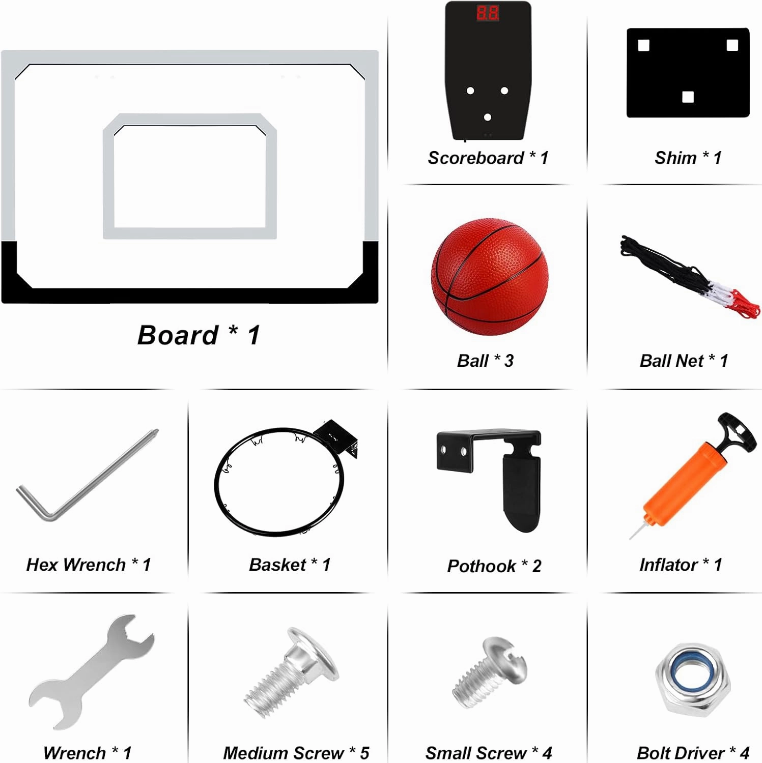 AOKESI Aokesi Basketball Hoop Indoor/Outdoor, Mini Basketball Hoop Set with Electronic Scoreboard Air Pump & 3 Balls Over The Door Basketball Hoop Perfect Sports Basketball Toys for Kids & Adults