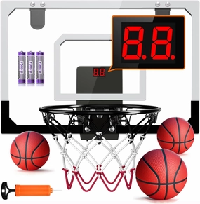 AOKESI Aokesi Basketball Hoop Indoor/Outdoor, Mini Basketball Hoop Set with Electronic Scoreboard Air Pump & 3 Balls Over The Door Basketball Hoop Perfect Sports Basketball Toys for Kids & Adults