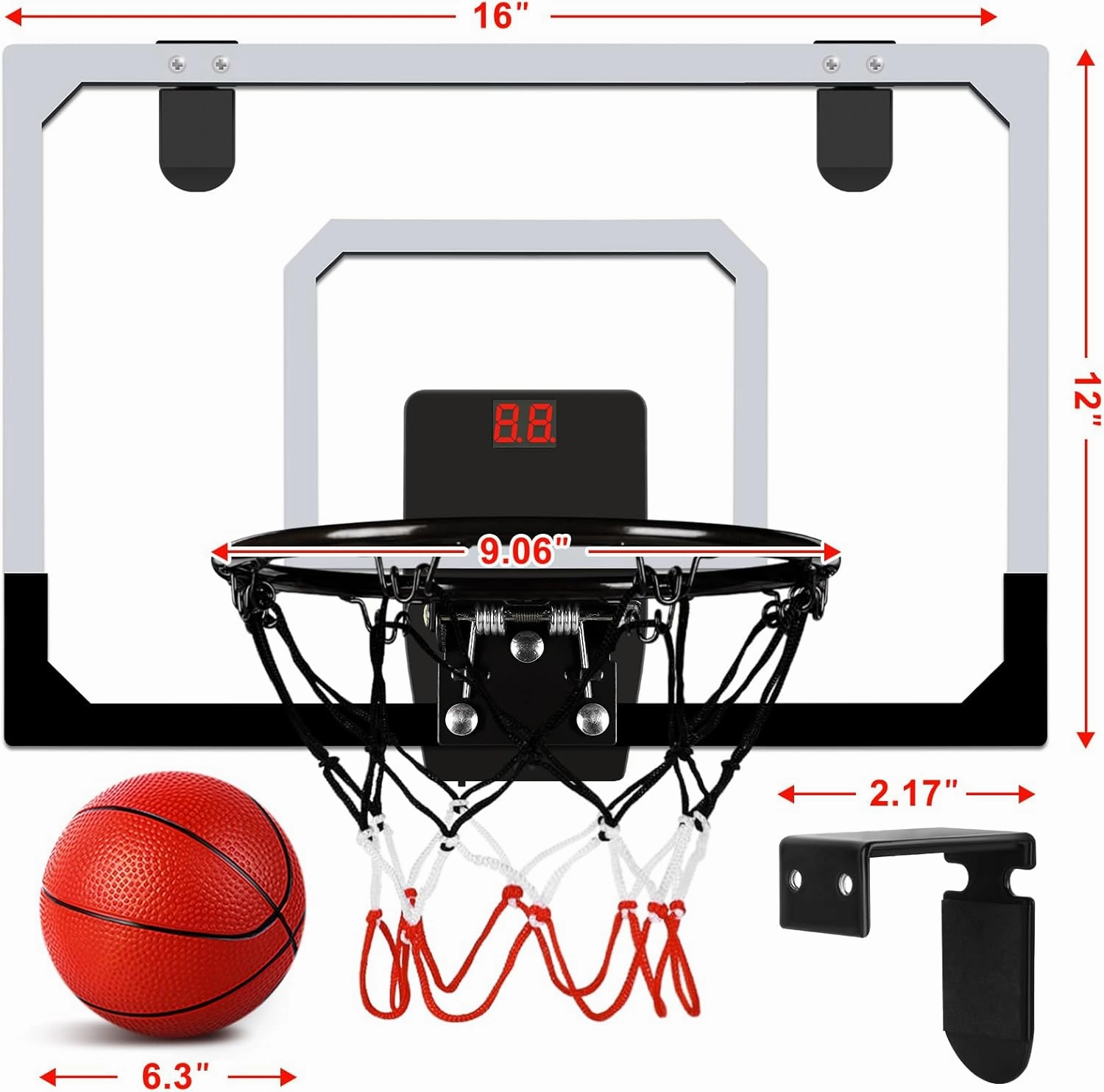 AOKESI Aokesi Basketball Hoop Indoor/Outdoor, Mini Basketball Hoop Set with Electronic Scoreboard Air Pump & 3 Balls Over The Door Basketball Hoop Perfect Sports Basketball Toys for Kids & Adults