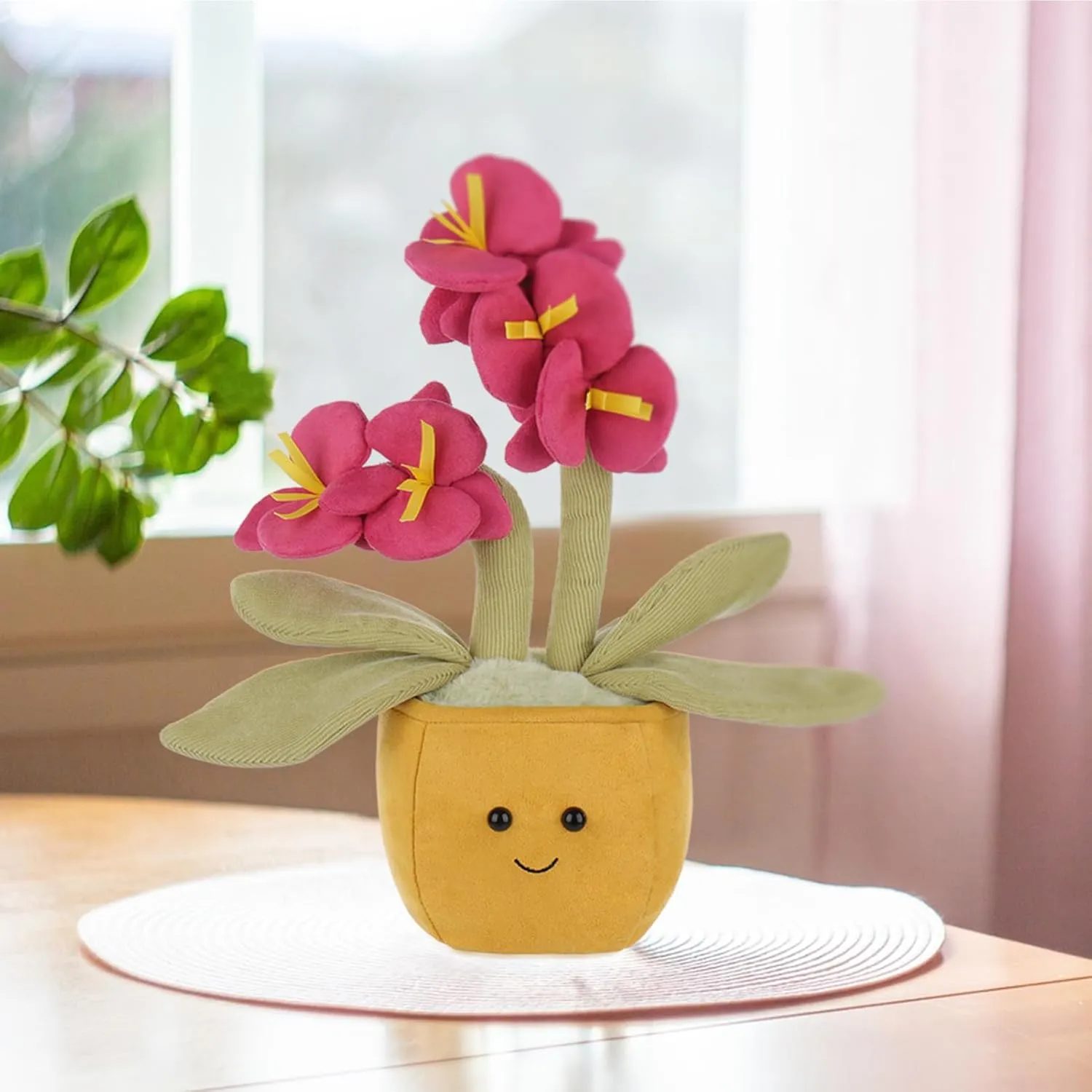 Apricot Lamb Potted Butterfly Orchid Plush Stuffed Flowers for Kids, Soft Cute Plushies Toys for Baby Girl and Boy, Fluffy Potted Butterfly Orchid Pink
