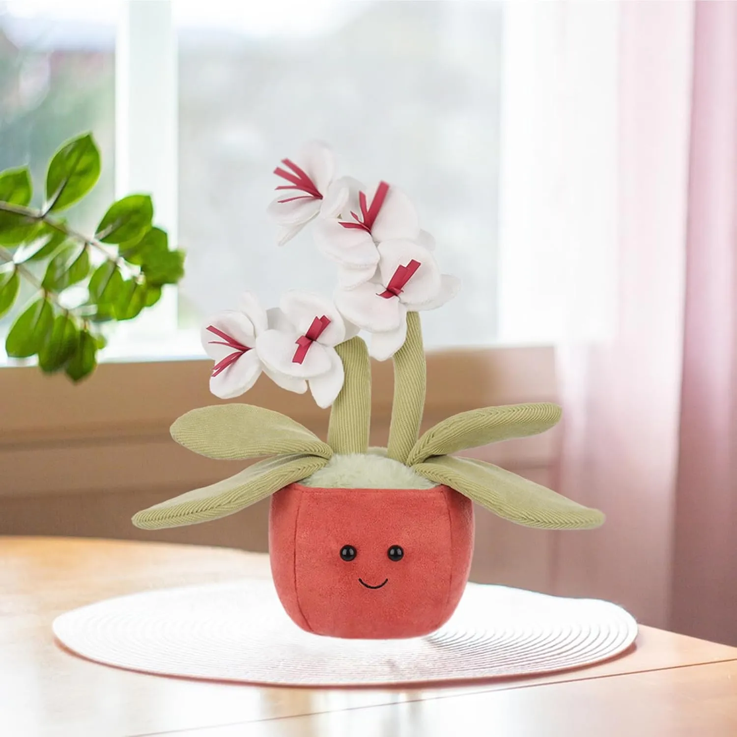 Apricot Lamb Potted Flower Plush Butterfly Orchid Plant Stuffed Animals for Kids, Soft Cute Plushies Toys for Baby Girl and Boy, Fluffy Potted Flower Butterfly Orchid Plant
