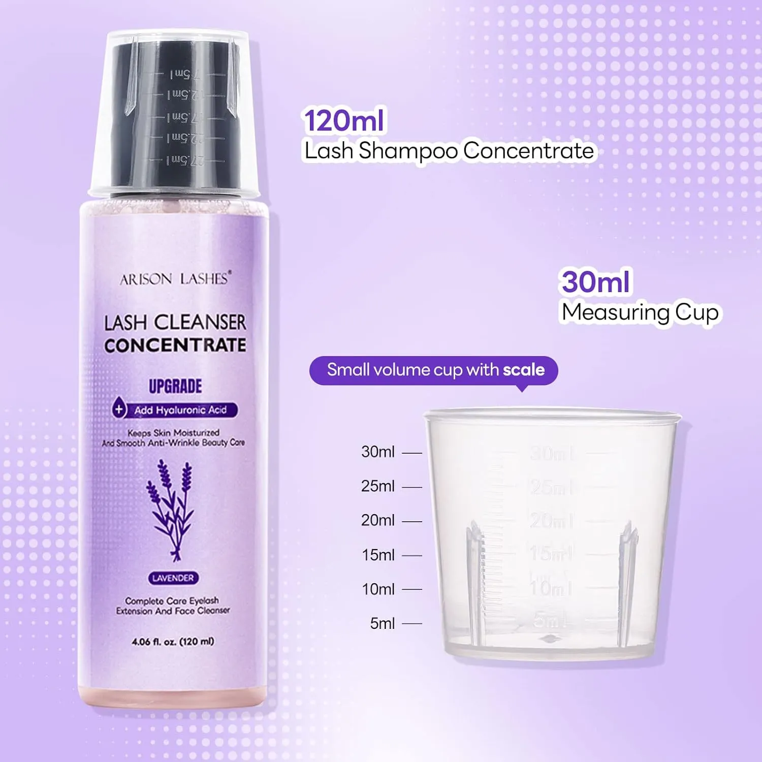 ARISON LASHES Eyelash Shampoo Concentrate (120ml) - Large Capacity Professional Cleanser for Lash Extensions (Makes 24 Bottles of 60ml) - Lavender Scent