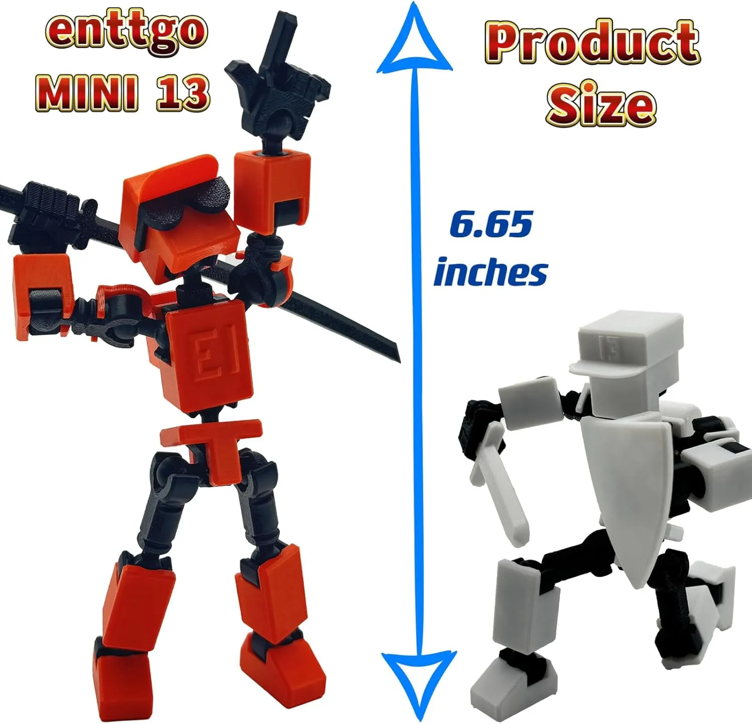 (Assembly Completed) 3D Printed 6.65-inch Action Figure Mini-13, Full Body Mechanical Movable Toy, Multiple Accessories, Desk Decoration, Creative Gifts (Orange)