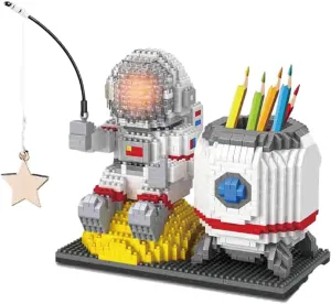 Astronaut Mini Building Blocks Micro Building Kits for Kids and Adults Space Toys with LED Lighting Kit Pen Holder Compatible with Nano (1588 Pieces)