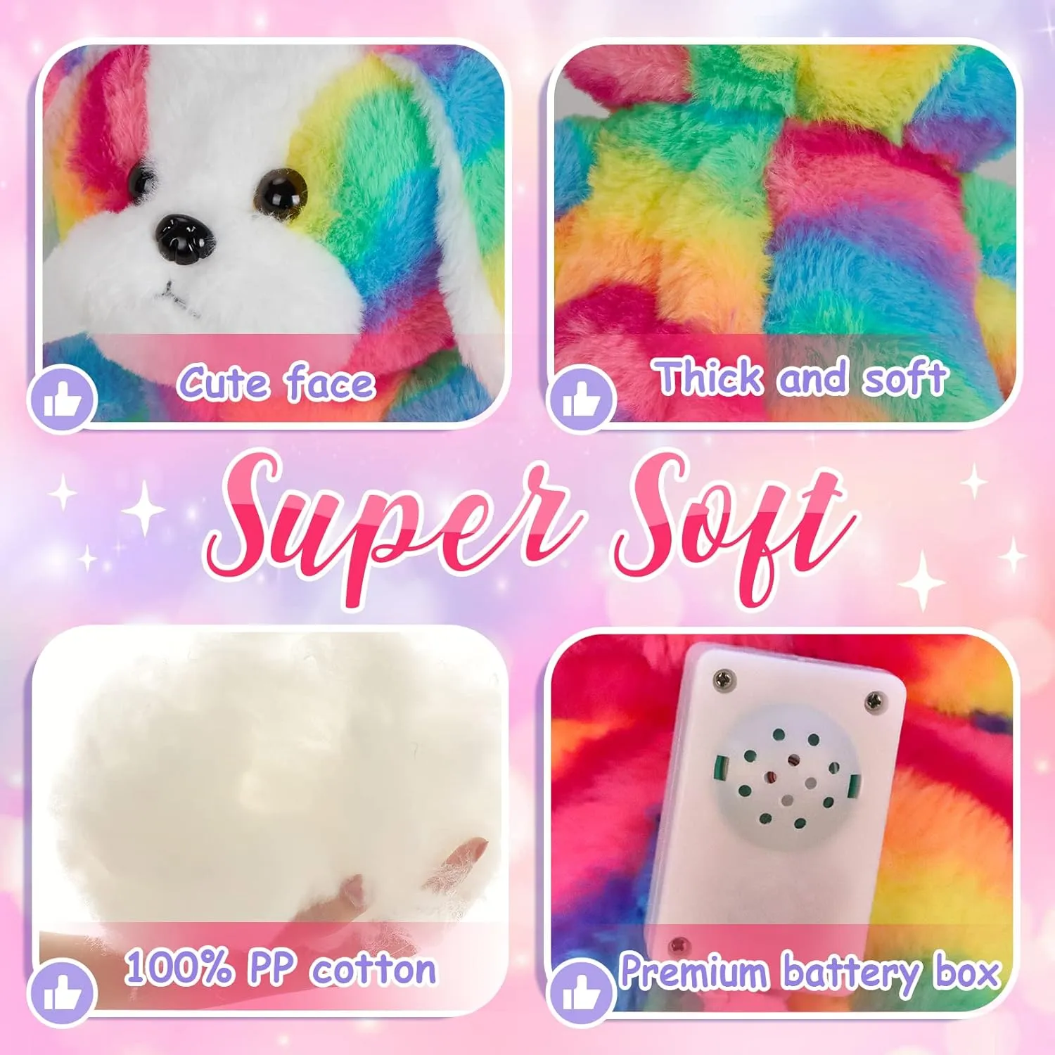 Athoinsu Light up Rainbow Dog Stuffed Animal Cute LED Glowing Night Lights Puppy Plush Toy Gifts Decors for Toddlers Kids, 10"