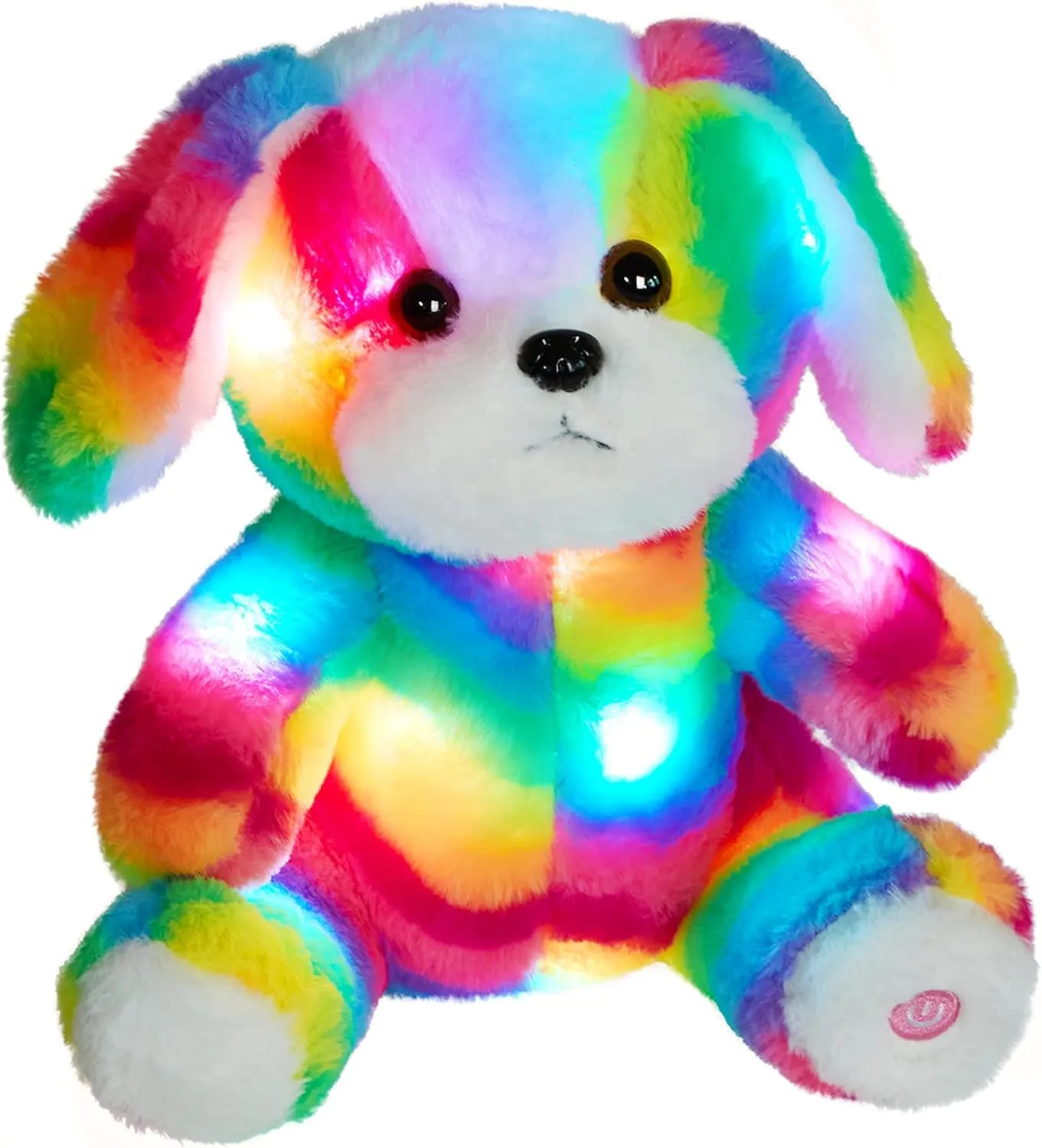 Athoinsu Light up Rainbow Dog Stuffed Animal Cute LED Glowing Night Lights Puppy Plush Toy Gifts Decors for Toddlers Kids, 10"
