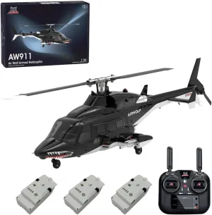 AW-911 Remote Control Helicopter for 16 , 1/34 Scale Airwolf RC Helicopter Model with 6G/3D Stunt Mode and GPS Positioning, Three Batteries (RTF Version/Mode 1/Mode 2 Switchable)