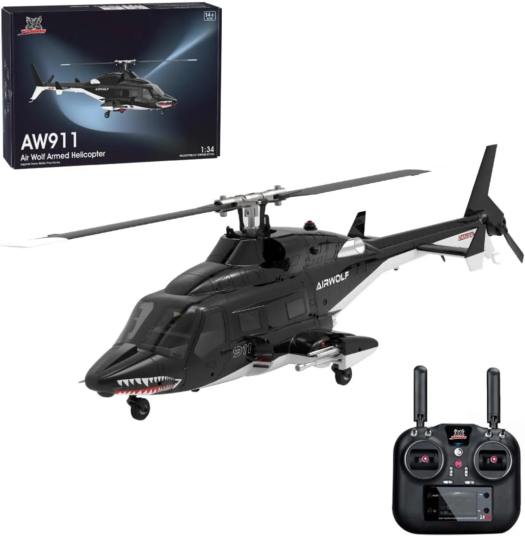 AW-911 Remote Control Helicopter for 16 , 1/34 Scale Airwolf RC Helicopter Model with 6G/3D Stunt Mode and GPS Positioning, Three Batteries (RTF Version/Mode 1/Mode 2 Switchable)