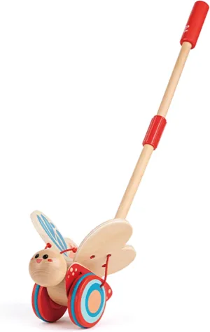 Award Winning Hape Butterfly Wooden Push and Pull Walking Toy, L: 6.3, W: 5.8, H: 22.2 inch, Red