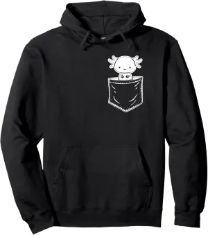 Axolotl Inside Pocket Watching You - Walking Fish Axolotl Pullover Hoodie