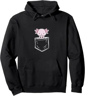 Axolotl Inside Pocket Watching You, Walking Fish Axolotl Pullover Hoodie